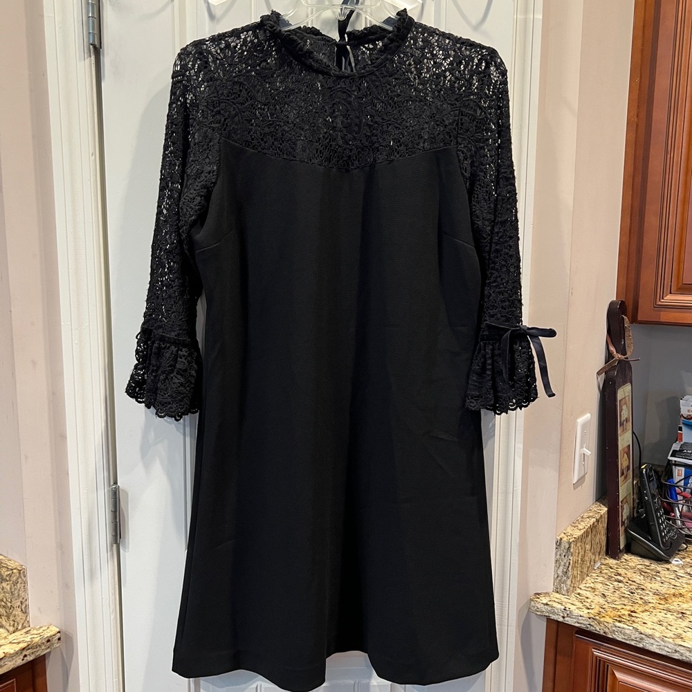 Worthington Black Tie Sleeve Tie Back Dress Sz 16 NWT